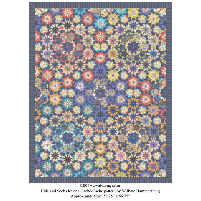 Hide and Seek is a dense 53.25” x 66.75” Whole-Cloth Project design featuring intricate geometric and floral motifs. Custom designed for the Willyne Hammerstein pattern.