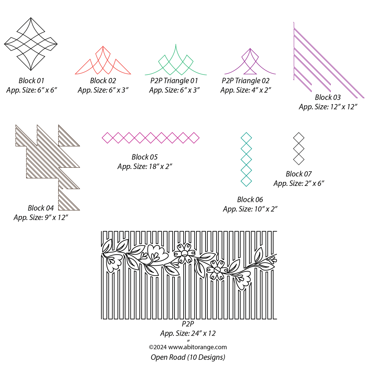Open Road Quilt Longarm digital designs set — A Bit Orange