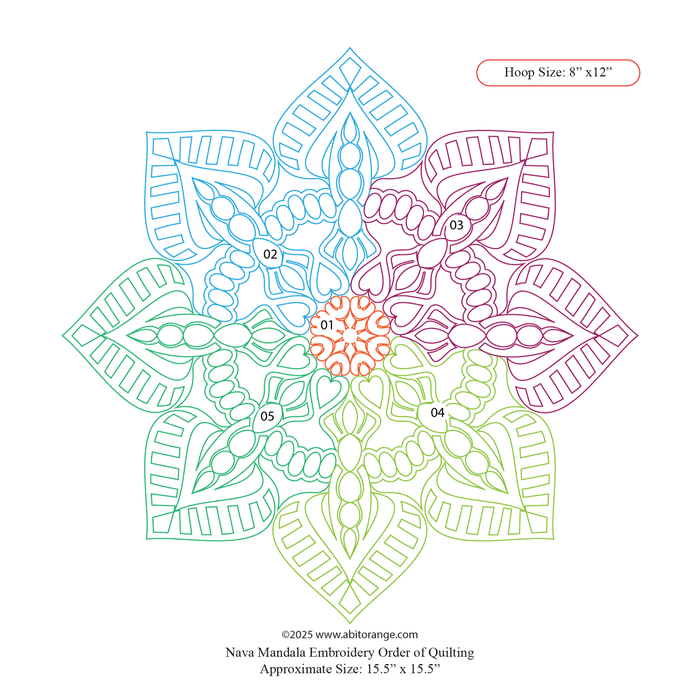 quilting Embroidery design Nava Mandala for a wholecloth quilt 'a bit orange'.