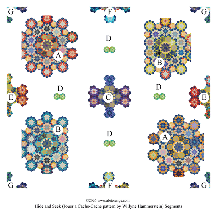 Hide and Seek is a dense 53.25” x 66.75” Whole-Cloth Project design featuring intricate geometric and floral motifs. Custom designed for the Willyne Hammerstein pattern.