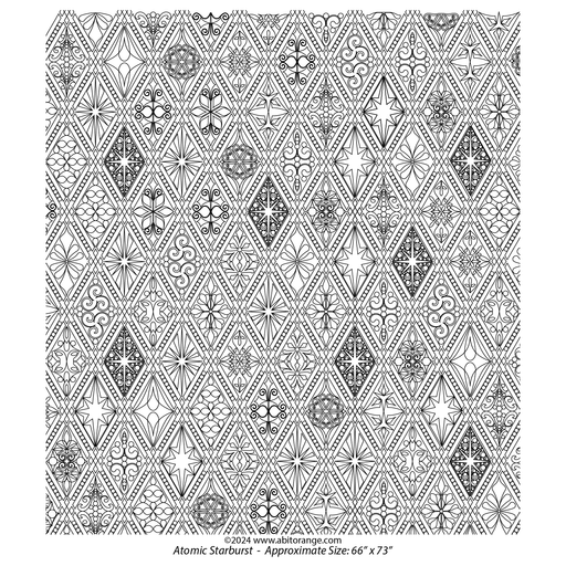 A comprehensive 49-piece quilting design set featuring a variety of retro, mid-century modern motifs, including fifteen diamond blocks, fifteen triangle blocks, fourteen diamond block halves, three starburst blocks, with a coordinating sash and cornerstone design.