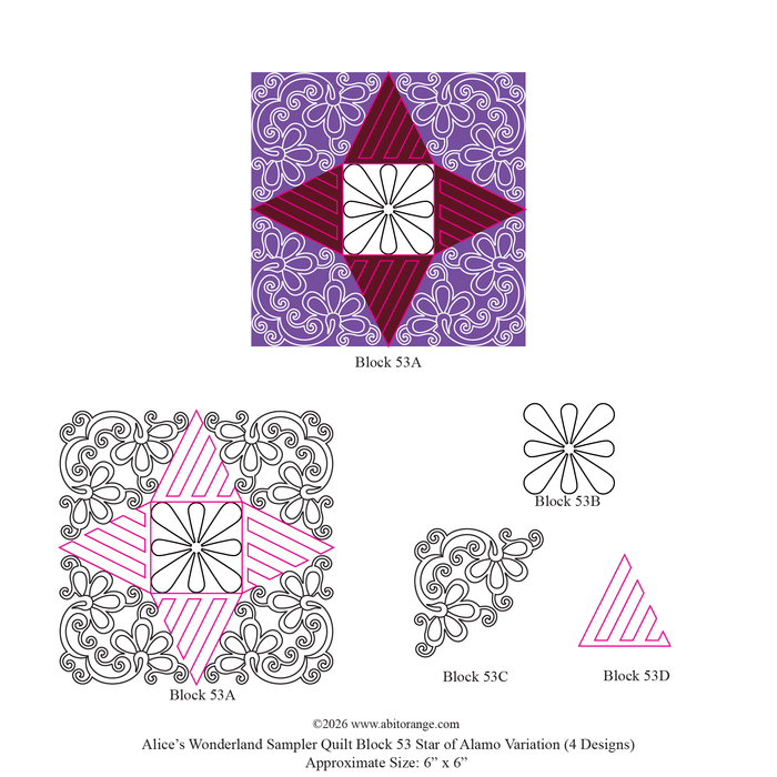 Alice's wonderland sampler quilt block 53 design for machine quilting