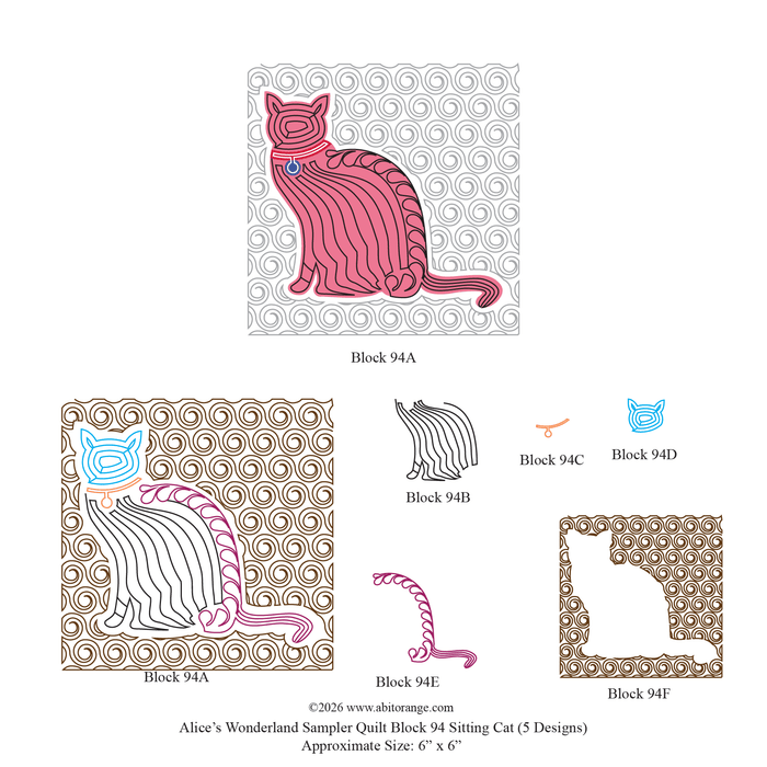 quilting design for Alice's Wonderland Sampler Quilt Block 94 Satin Cat 