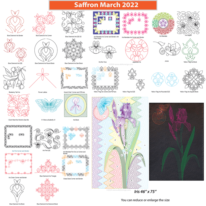 Saffron March 2022 Club (41 designs +Wholecloth Iris Quilt)