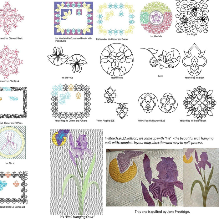 Saffron March 2022 Club (41 designs +Wholecloth Iris Quilt)