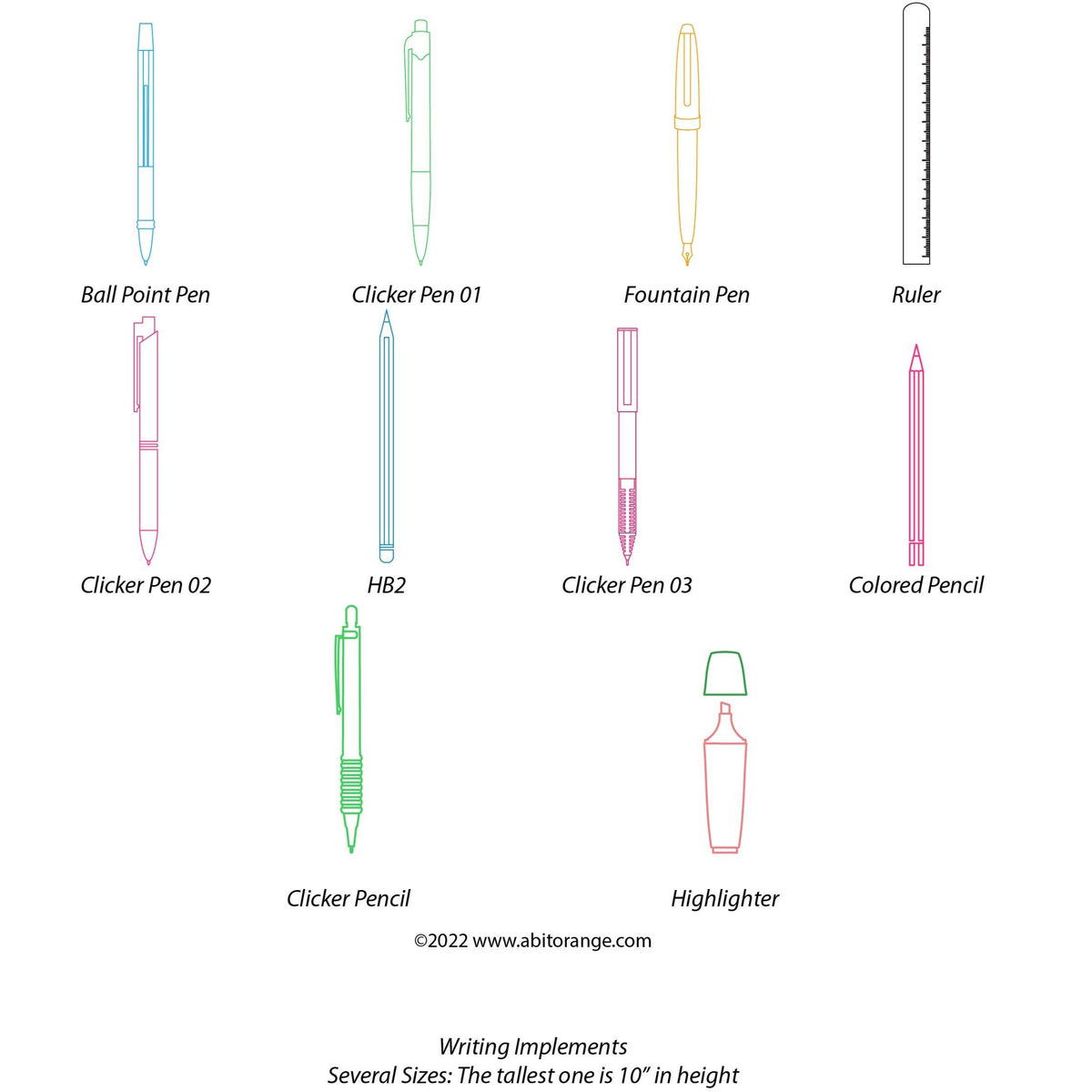 Writing Implements SET (10 Designs) — A Bit Orange